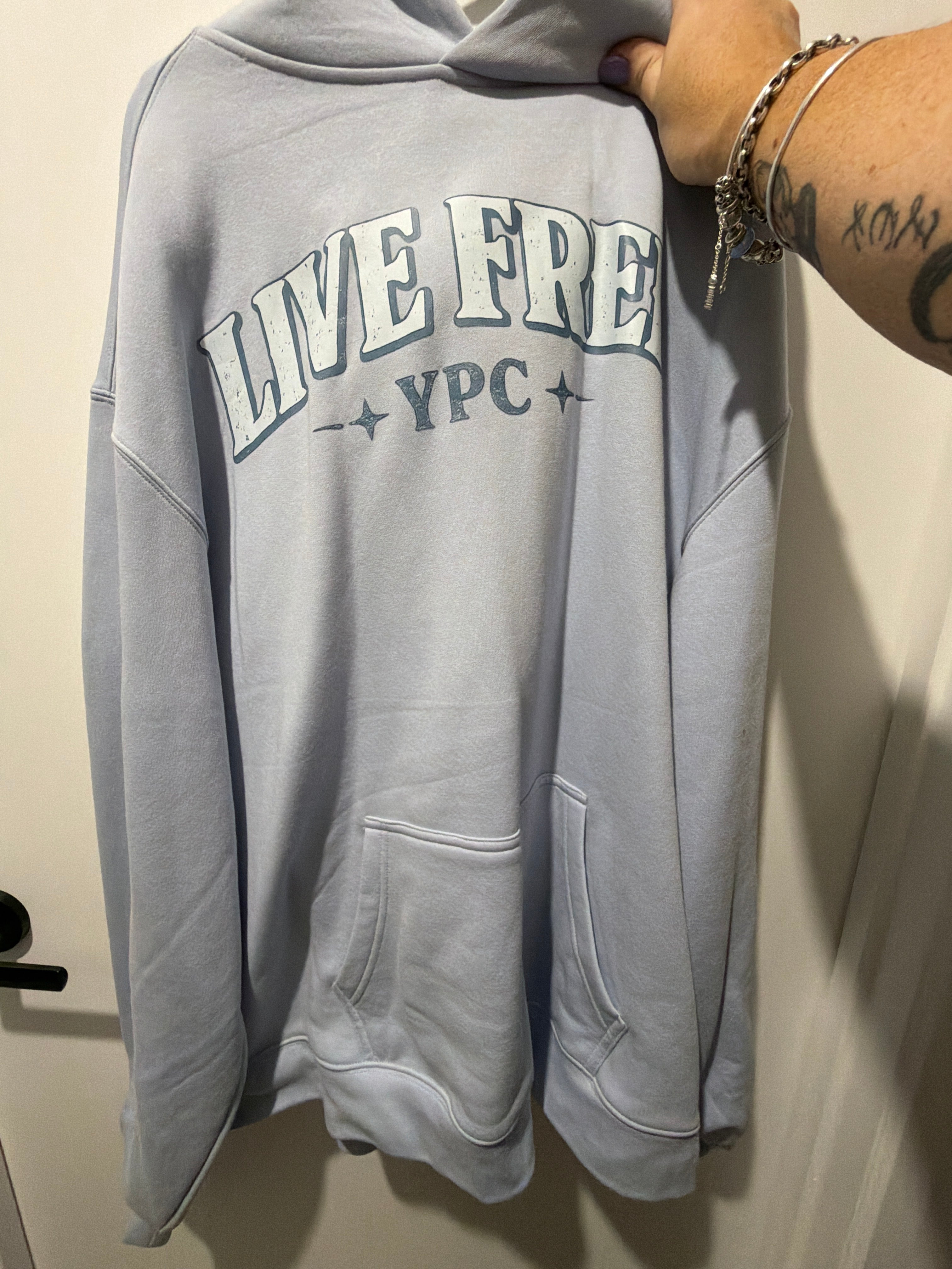 Live free powder blue hoodie